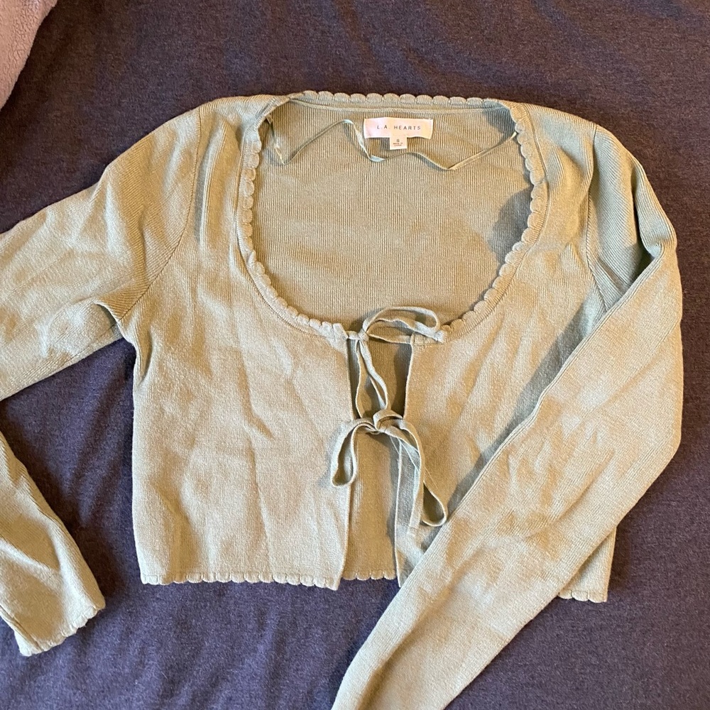 Sage Green Long Sleeve Tie-Front Top